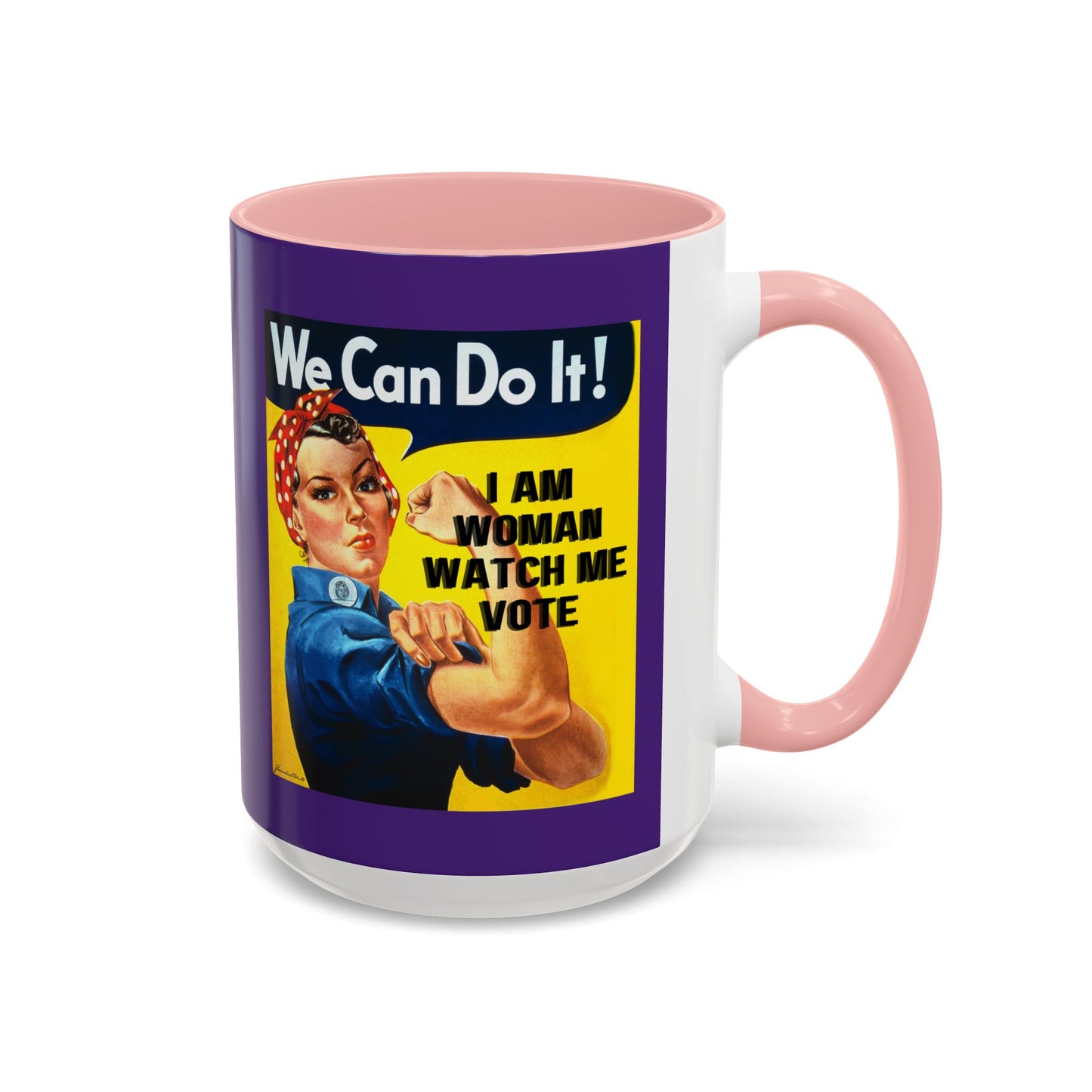 I Am Woman Watch Me Vote Rosie Dark Purple Accent Mug by theGreenDragonTavern.shop