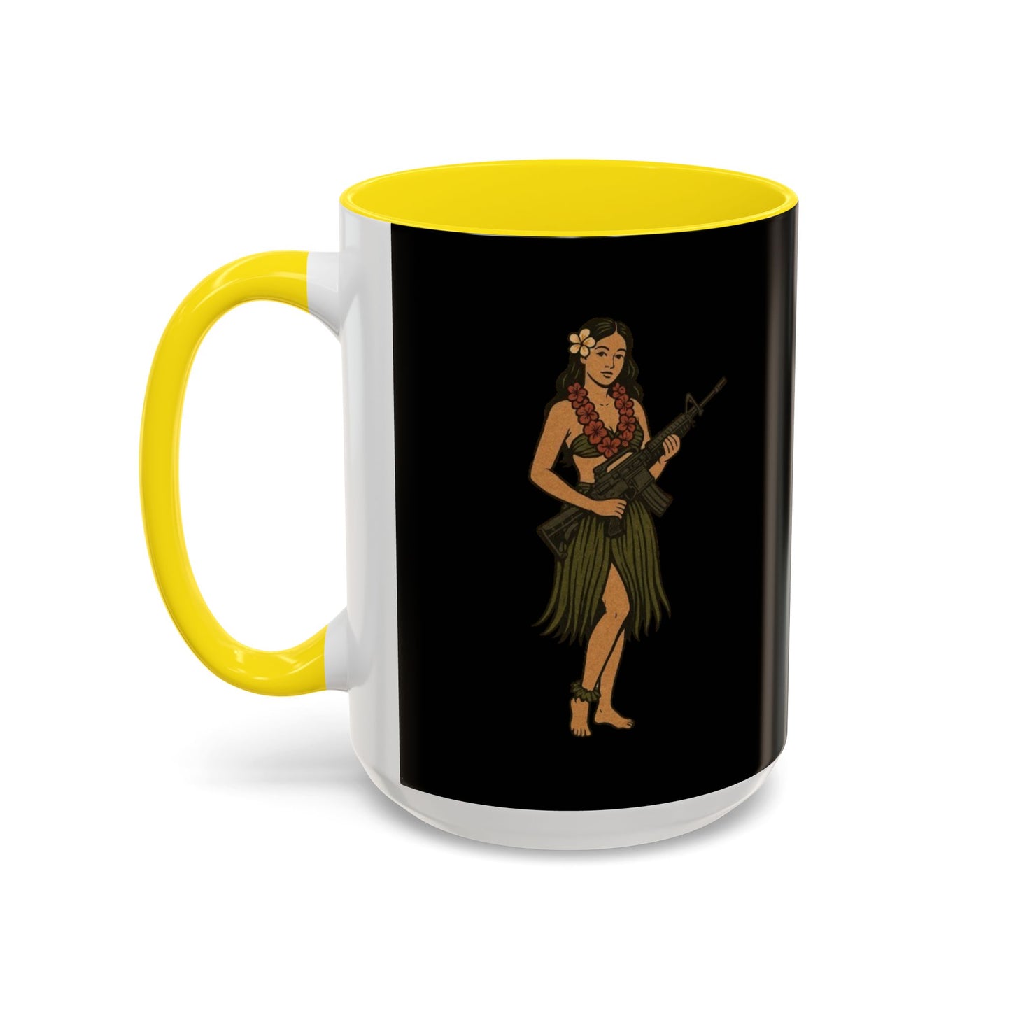 Hula Girl Packin' Heat Black Accent Mug by theGreenDragonTavern.shop