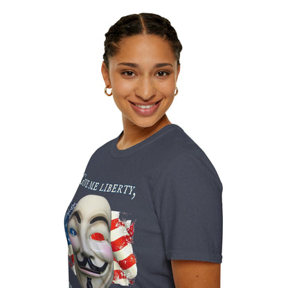 Vendetta, "Give me liberty, or give me death!" Dark colors Unisex T-Shirt by theGreenDragonTavern.shop