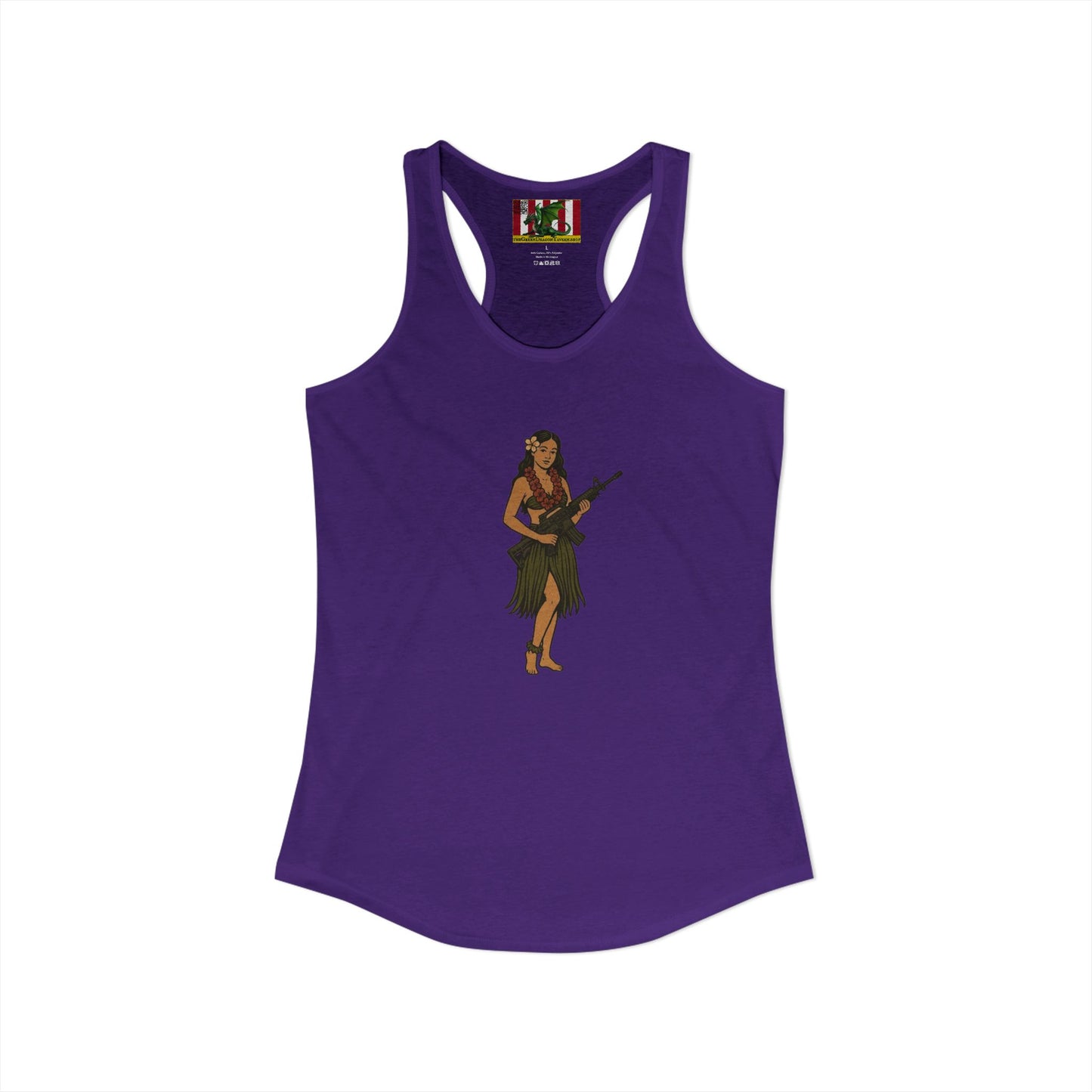 Hula Girl Packin' Heat Women's Racerback Tank Top by theGreenDragonTavern.shop