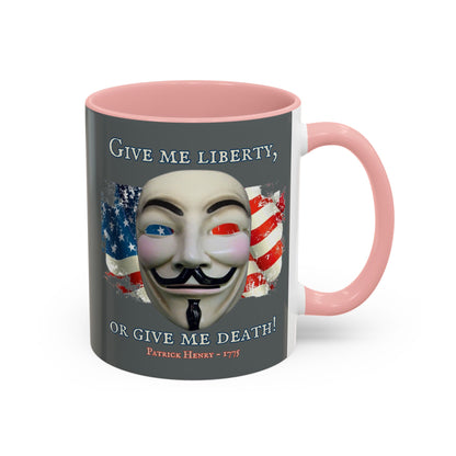Vendetta, "Give me liberty, or give me death!" Grey Accent Mug by theGreenDragonTavern.shop