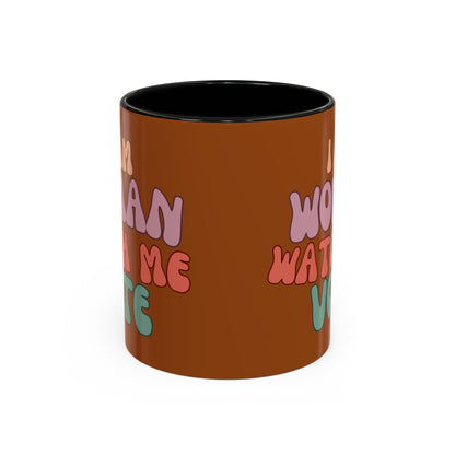 I Am Woman Watch Me Vote Brown Accent Mug by theGreenDragonTavern.shop