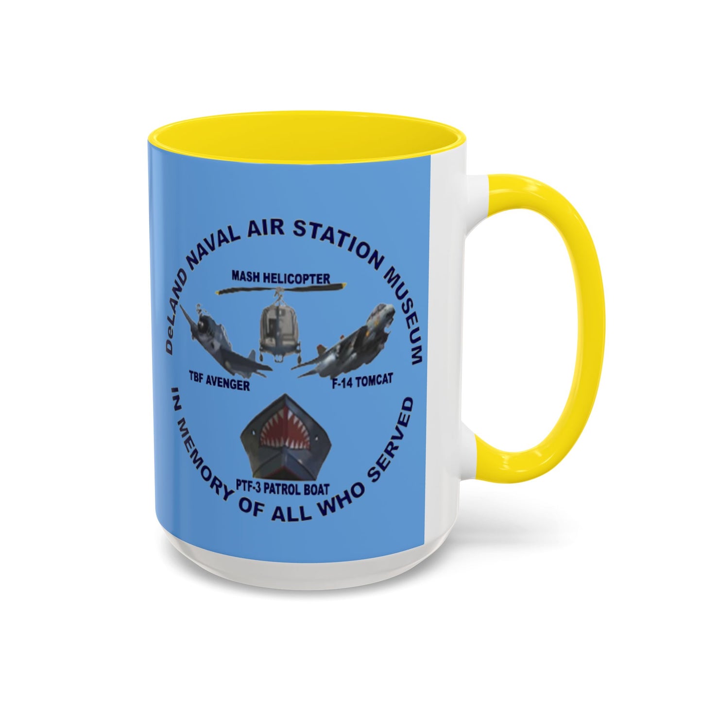 DNASM 2-sided, Founding & Student Art Light Blue Accent Mug by theGreenDragonTavern.shop