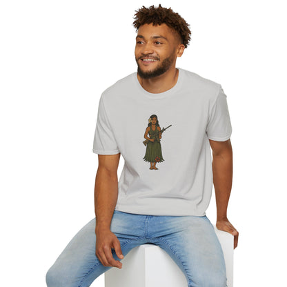 2-sided, Hula Girl Packin' Heat Light colors Unisex T-Shirt by theGreenDragonTavern.shop