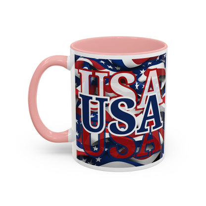USA Blue font Center Patriot White Accent Mug by theGreenDragonTavern.shop