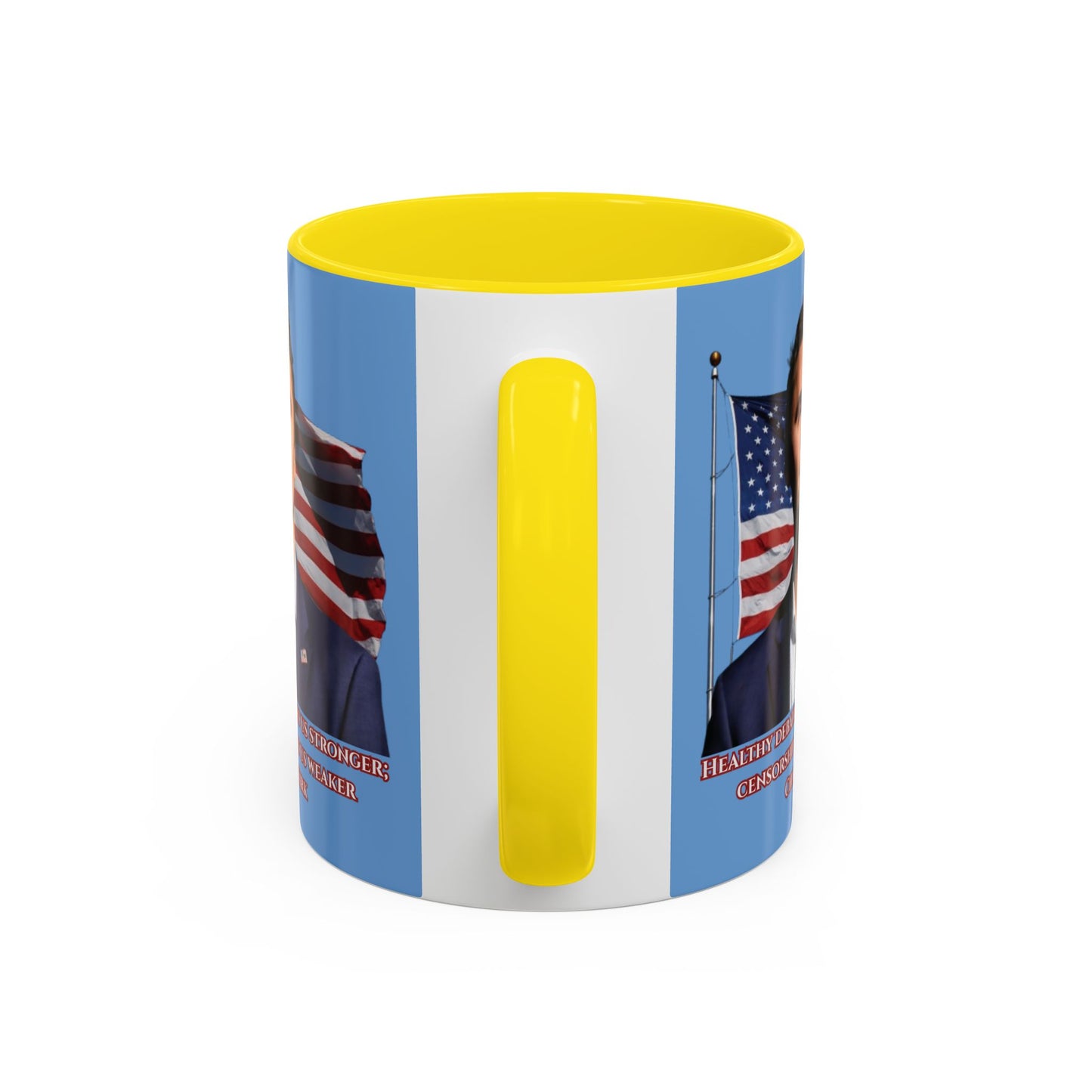 Charlie Kirk, Healthy Debate Light Blue Accent Mug by theGreenDragonTavern.shop