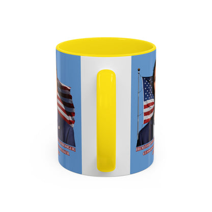 Charlie Kirk, Healthy Debate Light Blue Accent Mug by theGreenDragonTavern.shop
