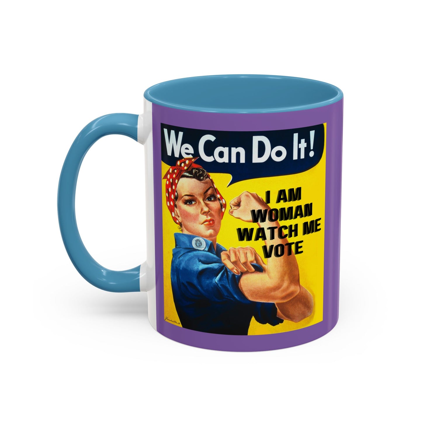 I Am Woman Watch Me Vote Rosie Light Purple Accent Mug by theGreenDragonTavern.shop