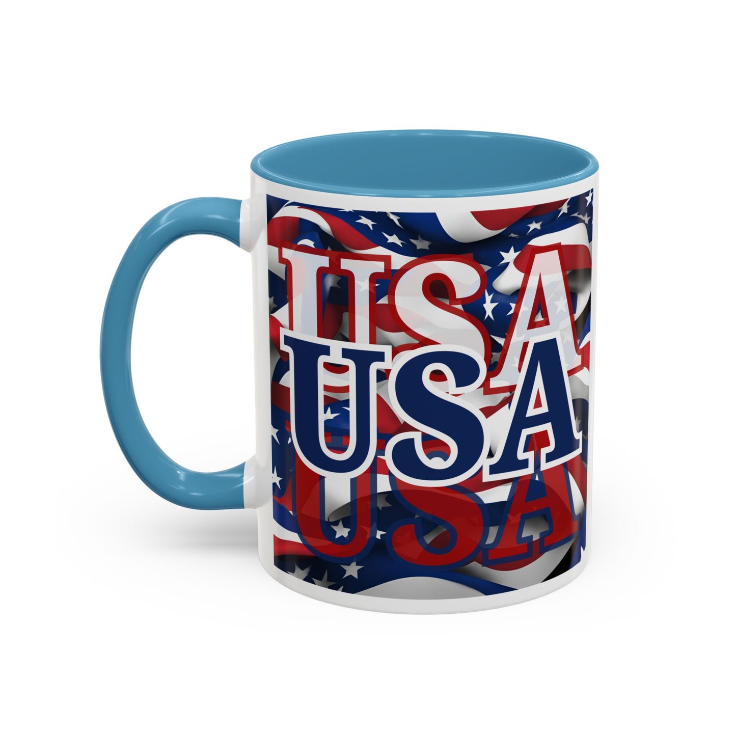 USA Blue font Center Patriot White Accent Mug by theGreenDragonTavern.shop