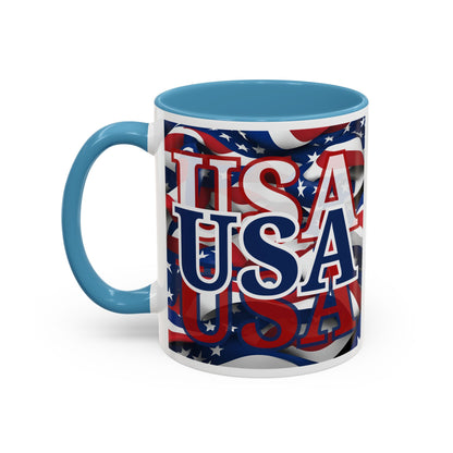 USA Blue font Center Patriot White Accent Mug by theGreenDragonTavern.shop