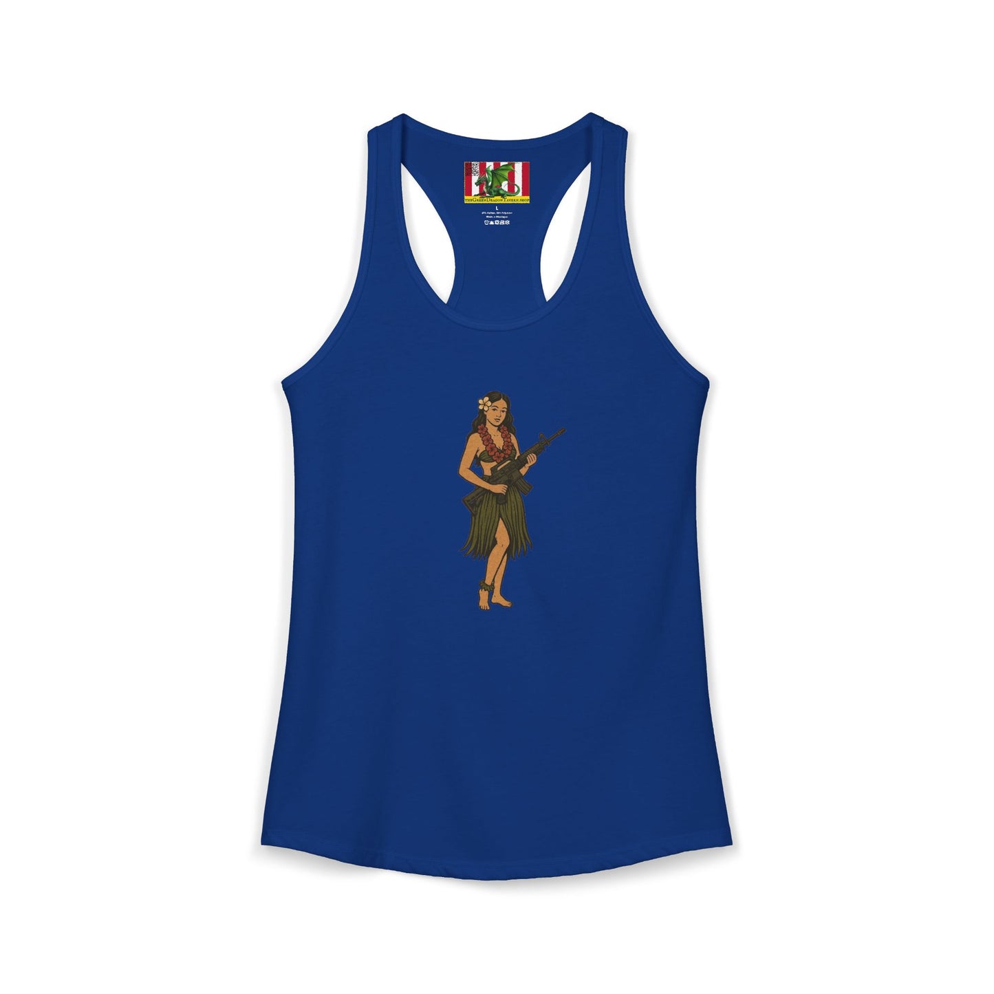 Hula Girl Packin' Heat Women's Racerback Tank Top by theGreenDragonTavern.shop