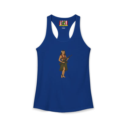 Hula Girl Packin' Heat Women's Racerback Tank Top by theGreenDragonTavern.shop