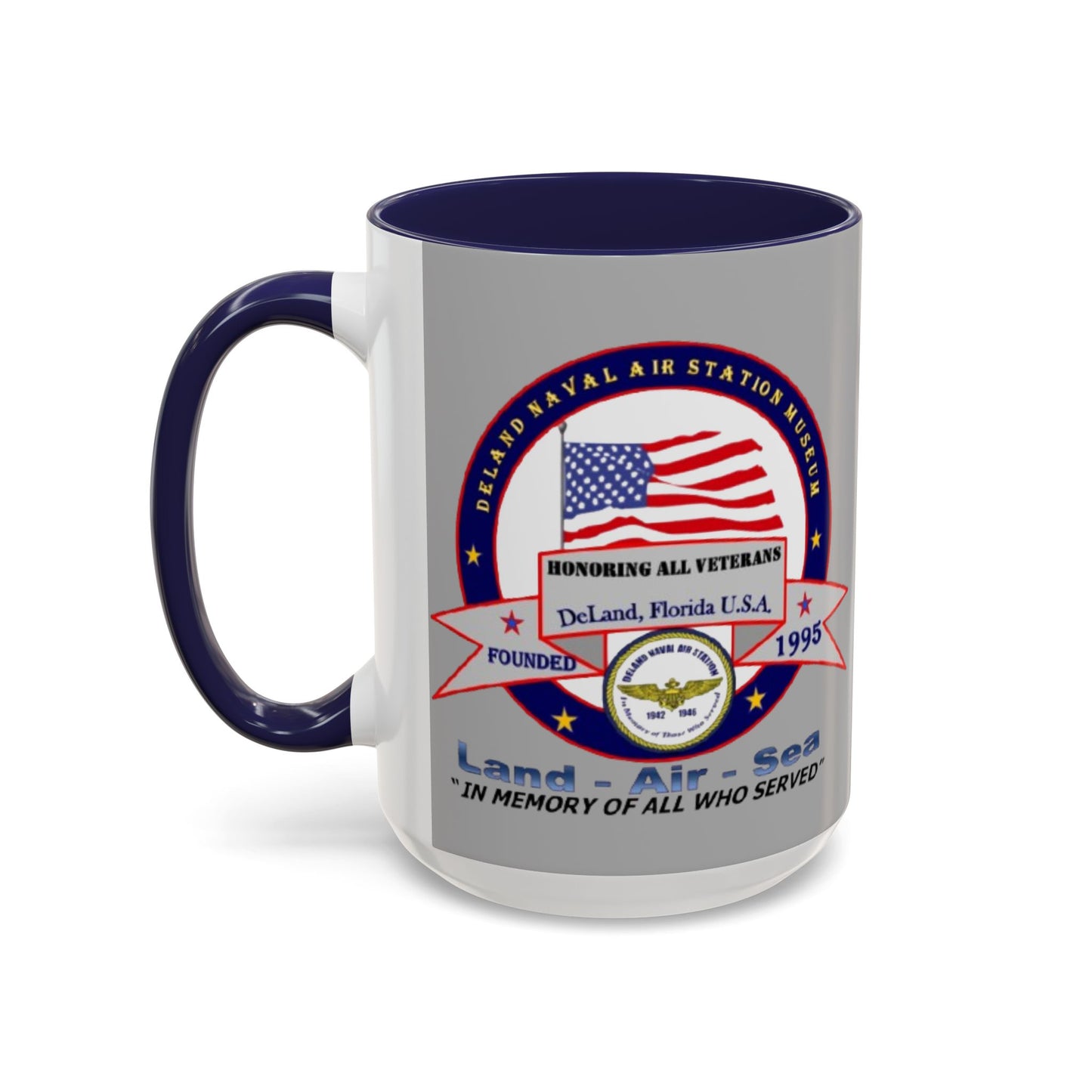 DNASM 2-sided, Founding & Student Art Light Grey Accent Mug by theGreenDragonTavern.shop