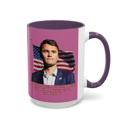 Charlie Kirk, Healthy Debate Pink Accent Mug by theGreenDragonTavern.shop