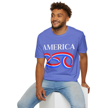 America 250 White font, Light colors, Unisex T-Shirt by theGreenDragonTavern.shop