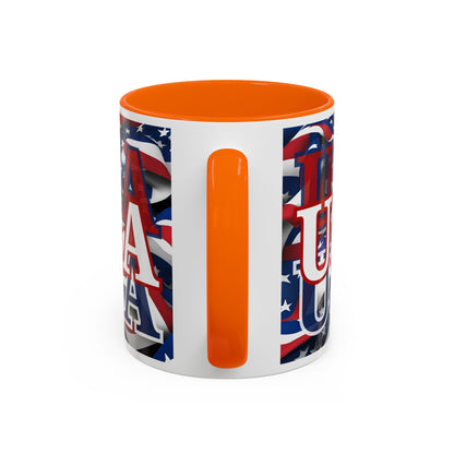 USA White font Center Patriot White Accent Mug by theGreenDragonTavern.shop