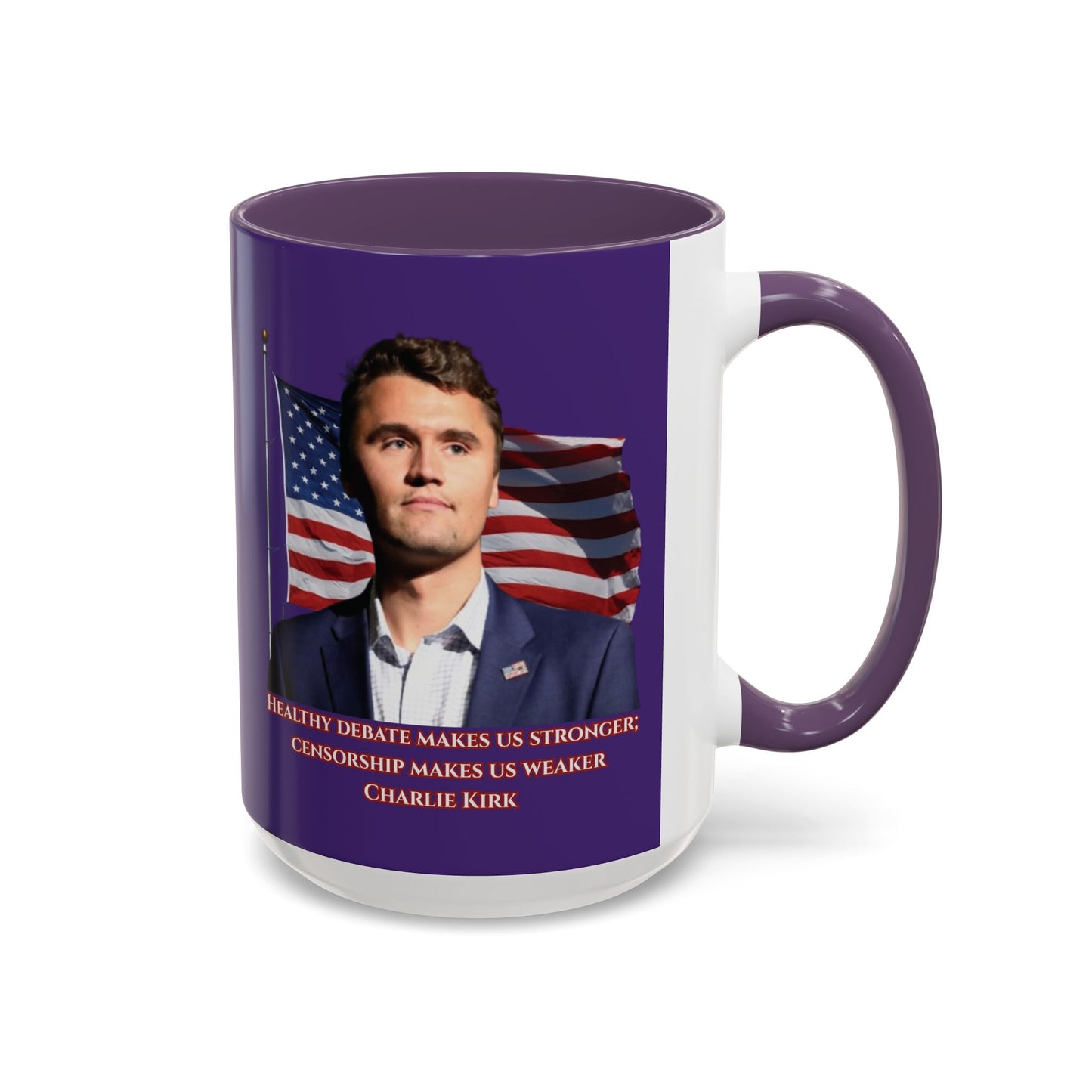 Charlie Kirk, Healthy Debate Purple Accent Mug by theGreenDragonTavern.shop