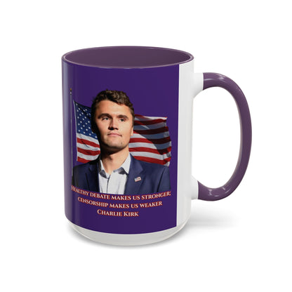 Charlie Kirk, Healthy Debate Purple Accent Mug by theGreenDragonTavern.shop