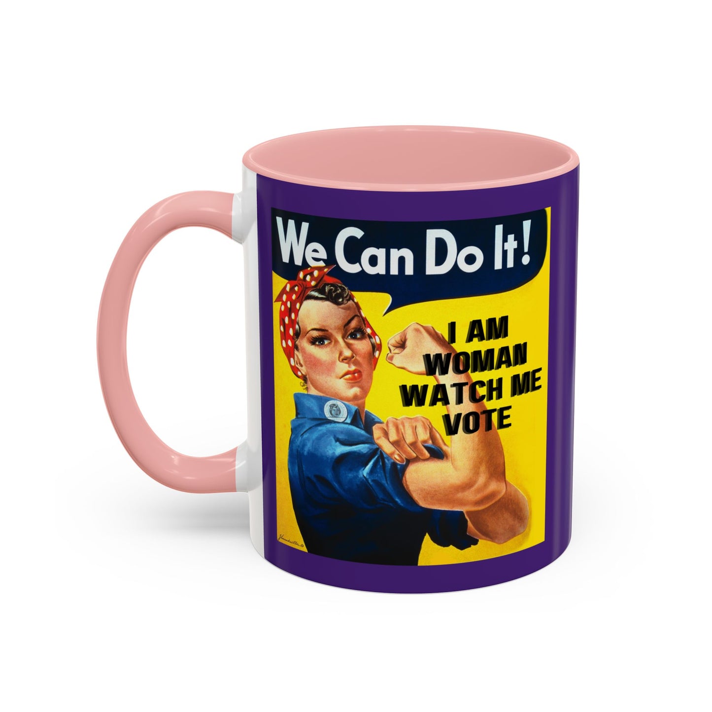 I Am Woman Watch Me Vote Rosie Dark Purple Accent Mug by theGreenDragonTavern.shop