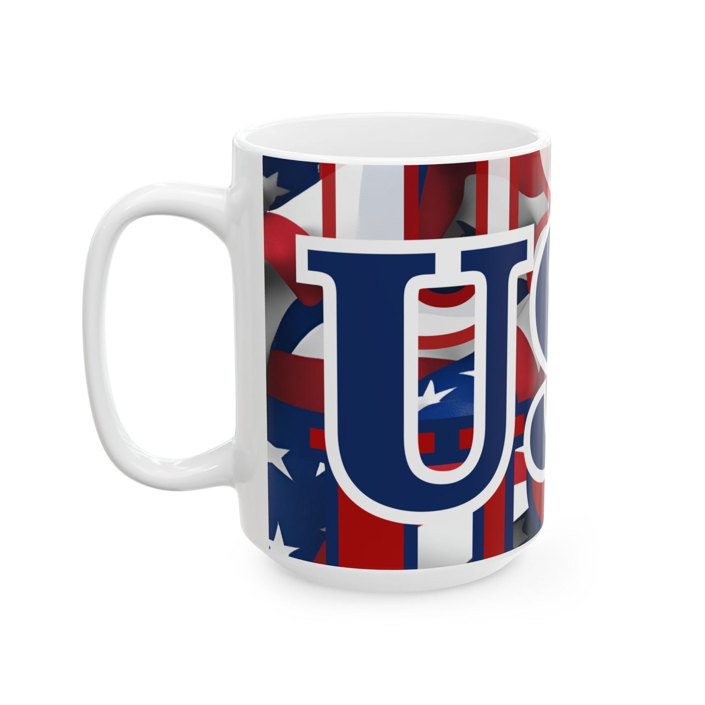USA! USA! USA Blue font Patriot White Mug by theGreenDragonTavern.shop