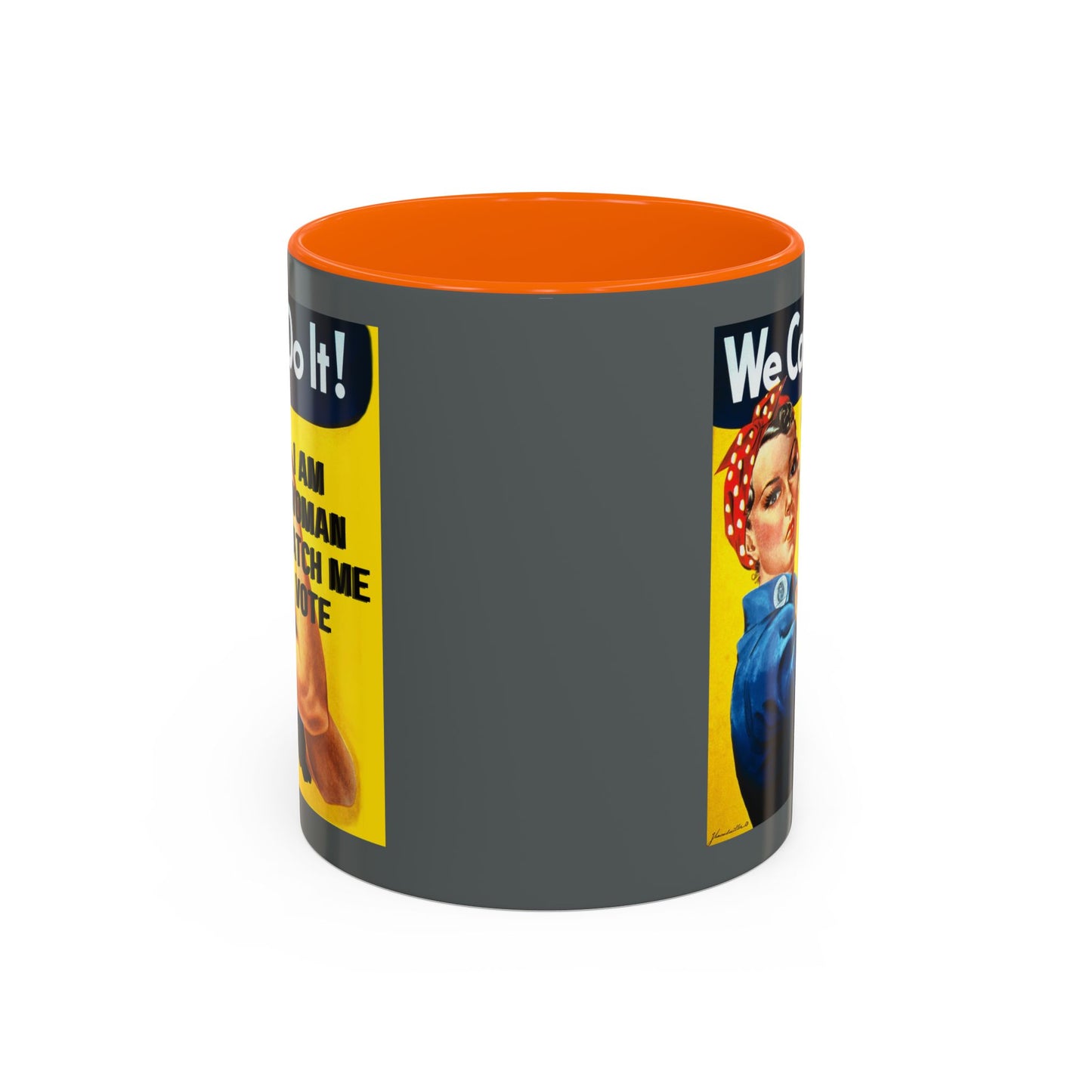 I Am Woman Watch Me Vote Rosie Grey Accent Mug by theGreenDragonTavern.shop
