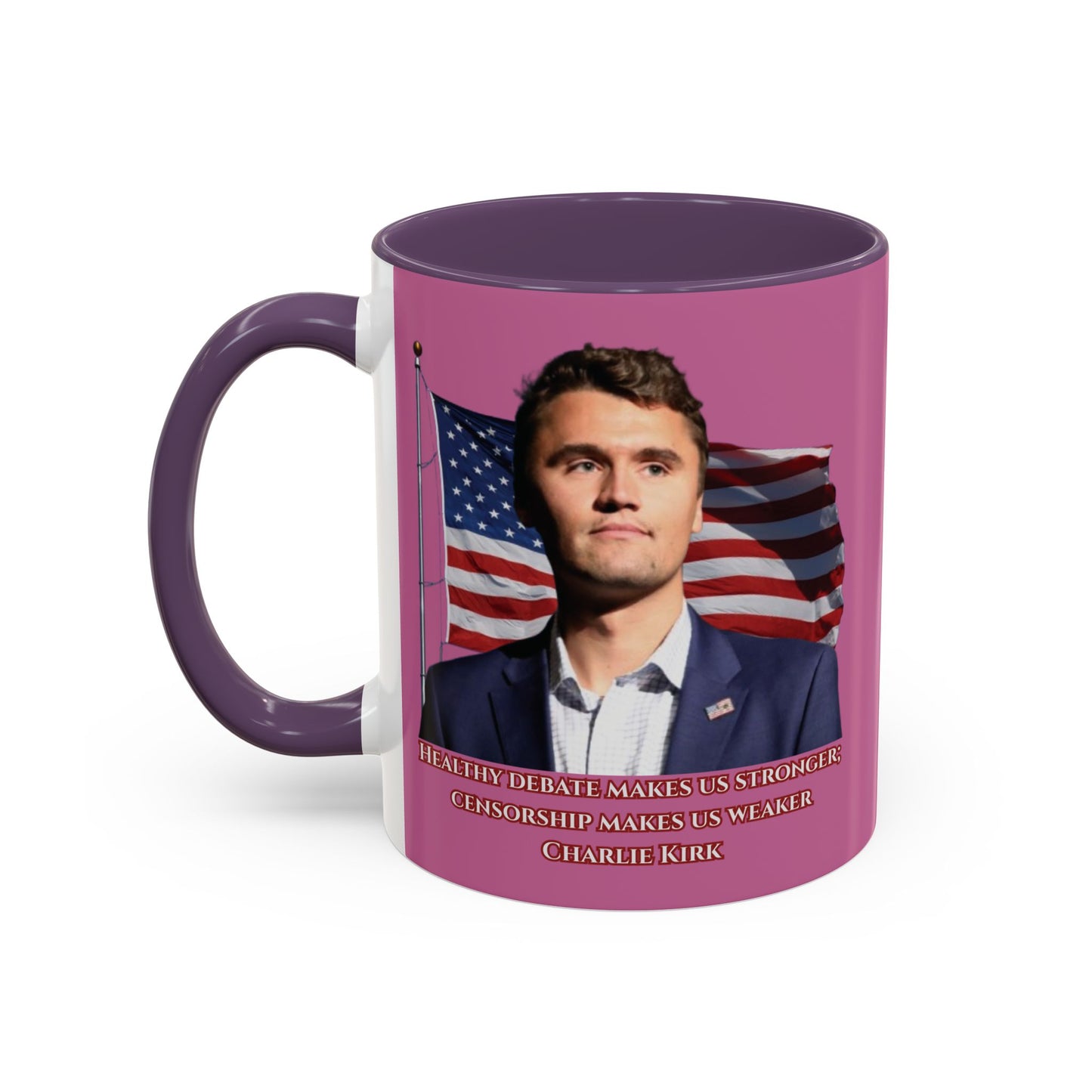 Charlie Kirk, Healthy Debate Pink Accent Mug by theGreenDragonTavern.shop