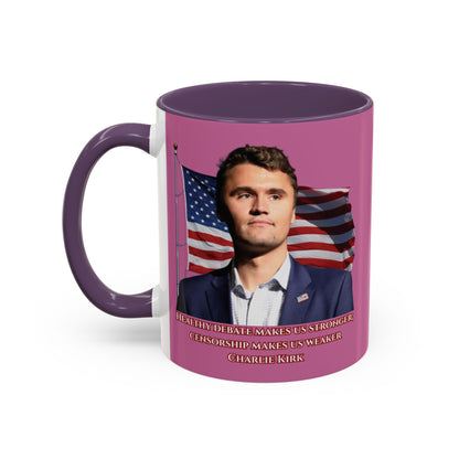 Charlie Kirk, Healthy Debate Pink Accent Mug by theGreenDragonTavern.shop