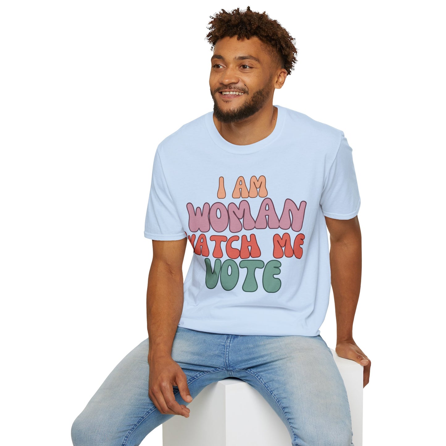 I Am Woman Watch Me Vote Light colors Unisex T-Shirt by theGreenDragonTavern.shop