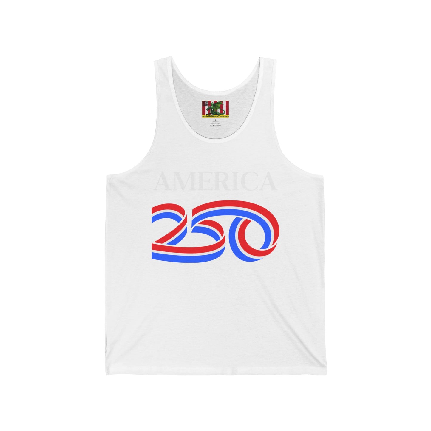 America 250 White font Unisex Jersey Tank Top by theGreenDragonTavern.shop