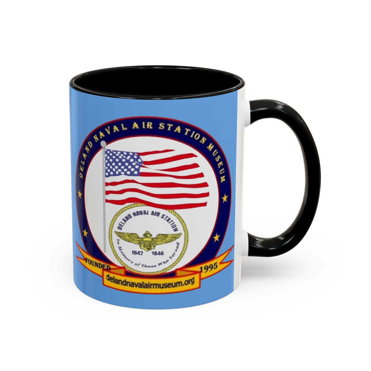 DeLand Naval Air Station Museum Light Blue Accent Mug by theGreenDragonTavern.shop