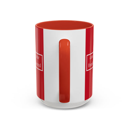 don't assume your freedoms are assured White font Red Accent Mug by theGreenDragonTavern.shop