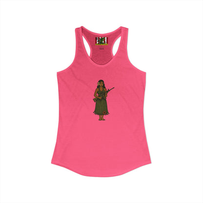 2-sided, Hula Girl Packin' Heat Women's Racerback Tank Top by theGreenDragonTavern.shop
