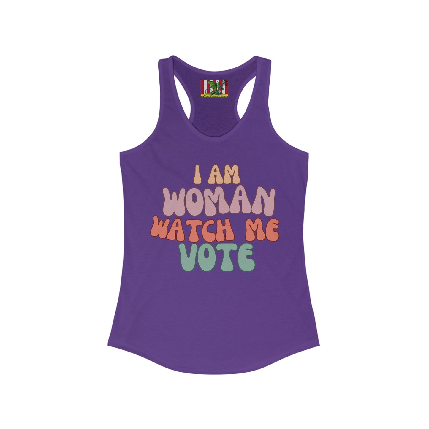 I Am Woman Watch Me Vote Women's Racerback Tank Top by theGreenDragonTavern.shop