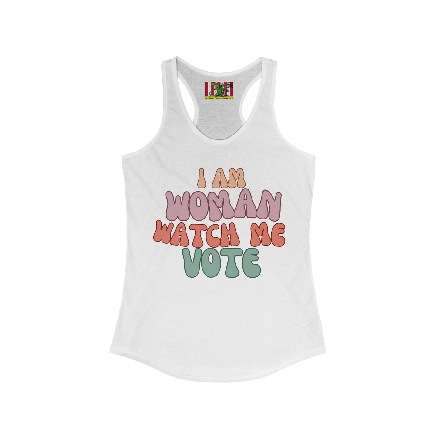 I Am Woman Watch Me Vote Women's Racerback Tank Top by theGreenDragonTavern.shop