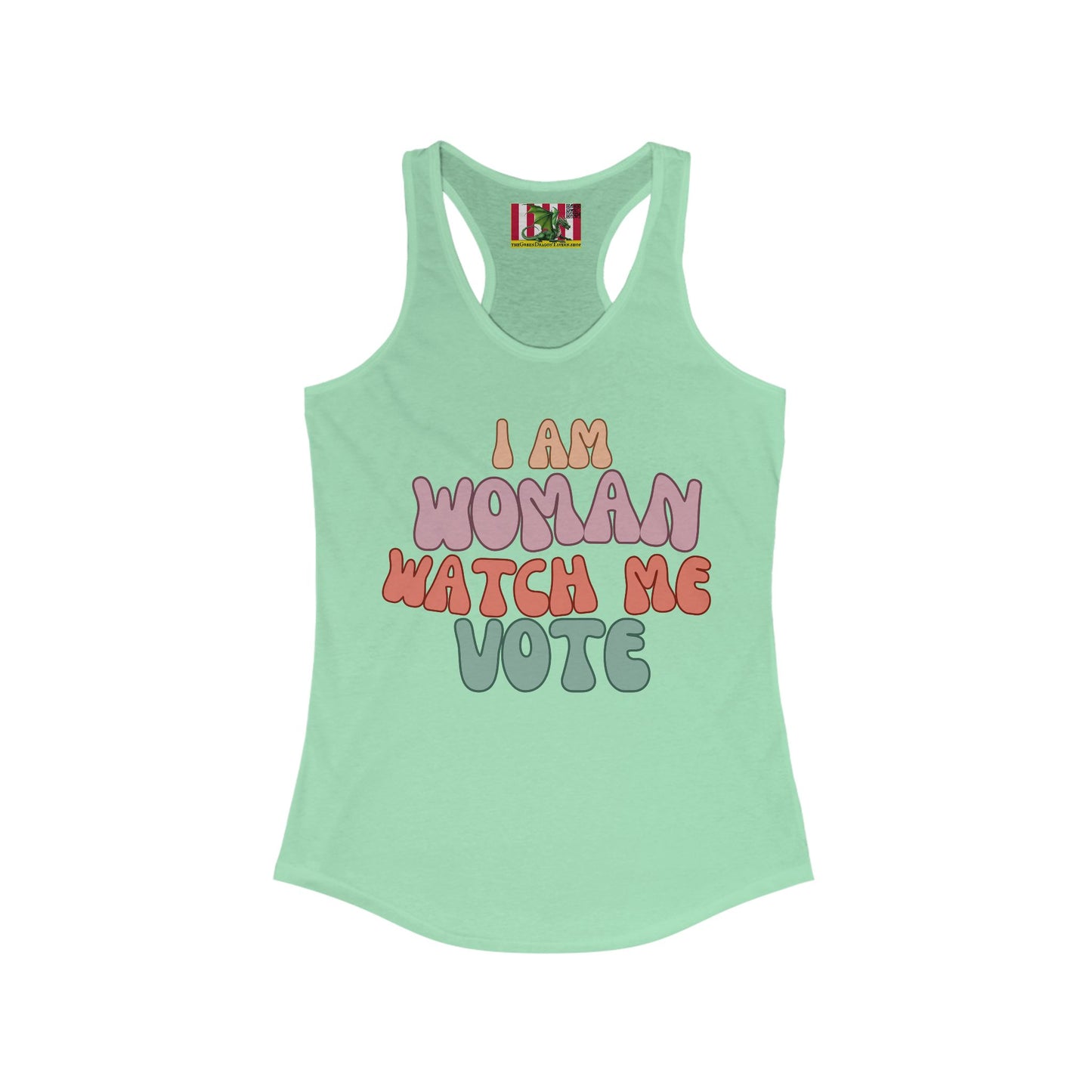 I Am Woman Watch Me Vote Women's Racerback Tank Top by theGreenDragonTavern.shop