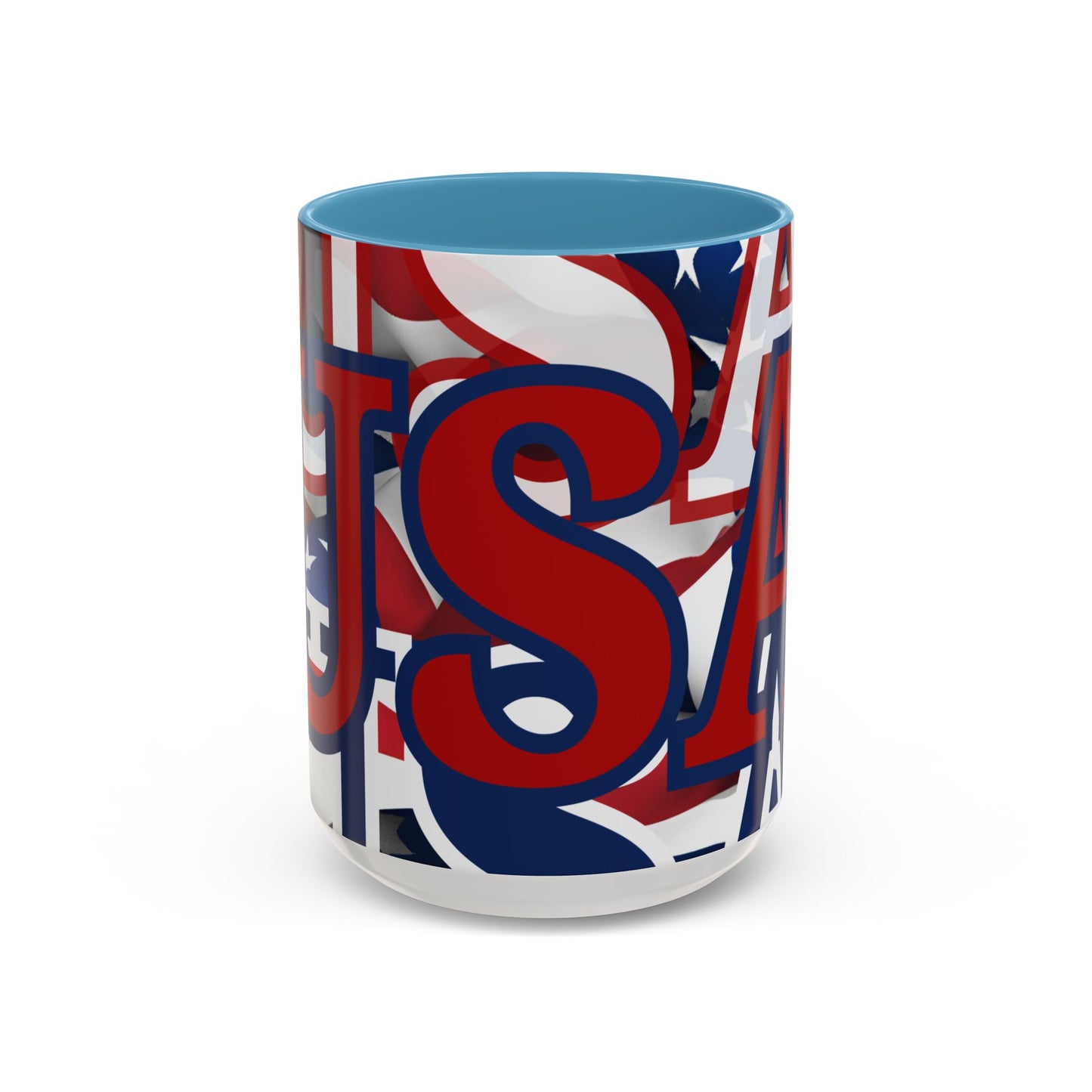 USA! USA! USA Red font Patriot White Accent Mug by theGreenDragonTavern.shop