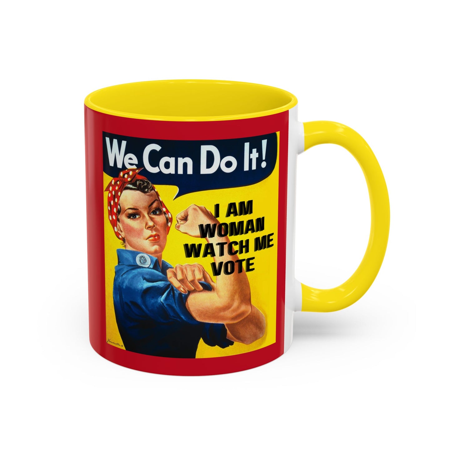 I Am Woman Watch Me Vote Rosie Red Accent Mug by theGreenDragonTavern.shop