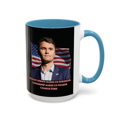 Charlie Kirk, Healthy Debate Black Accent Mug by theGreenDragonTavern.shop