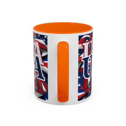USA Blue font Center Patriot White Accent Mug by theGreenDragonTavern.shop