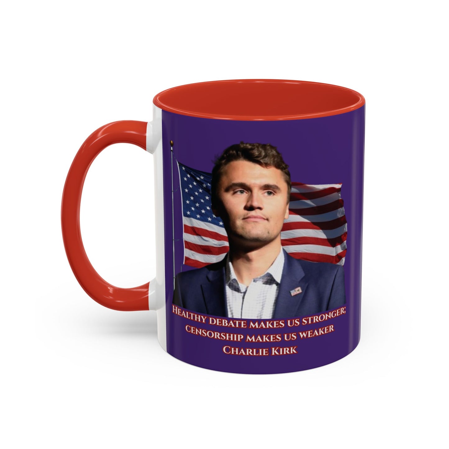 Charlie Kirk, Healthy Debate Purple Accent Mug by theGreenDragonTavern.shop