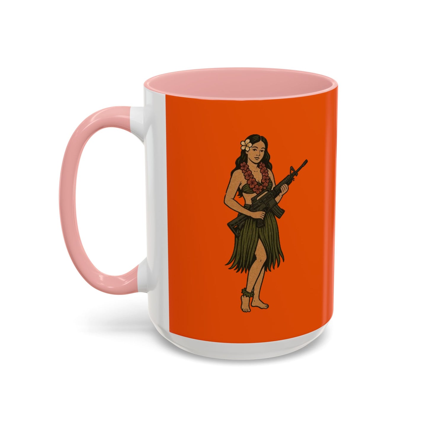 Hula Girl Packin' Heat Orange Accent Mug by theGreenDragonTavern.shop