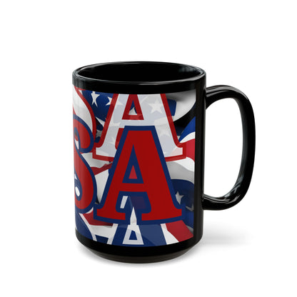 USA! USA! USA Red font Patriot Black Mug by theGreenDragonTavern.shop