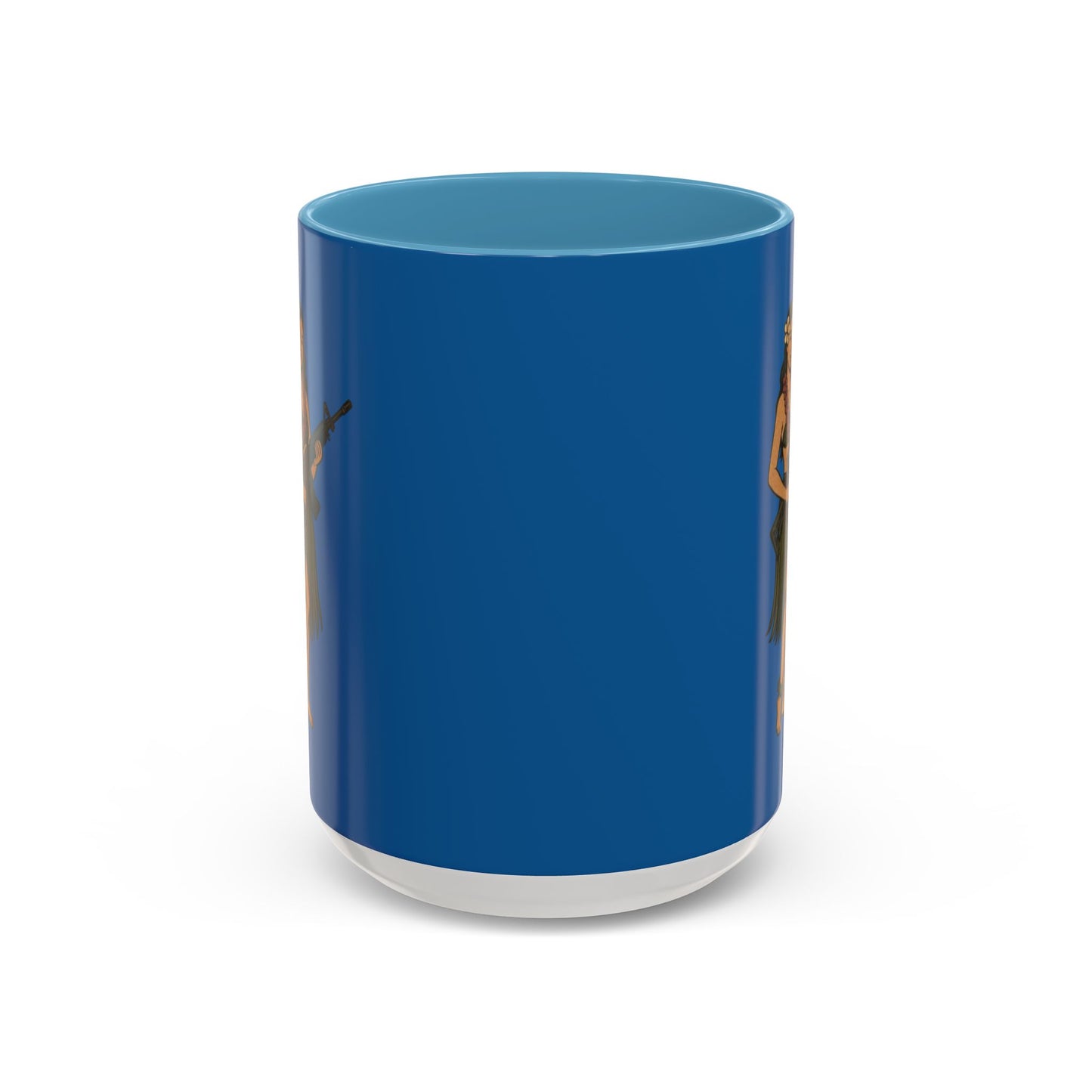 Hula Girl Packin' Heat Dark Blue Accent Mug by theGreenDragonTavern.shop
