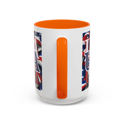 USA Blue font Center Patriot White Accent Mug by theGreenDragonTavern.shop