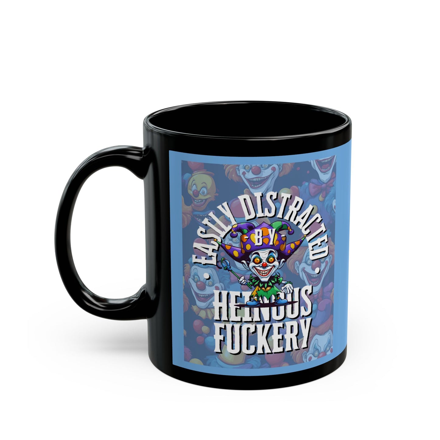 Easily Distracted by Heinous Fuckery Little Jinx Light Blue Mug by theGreenDragonTavern.shop