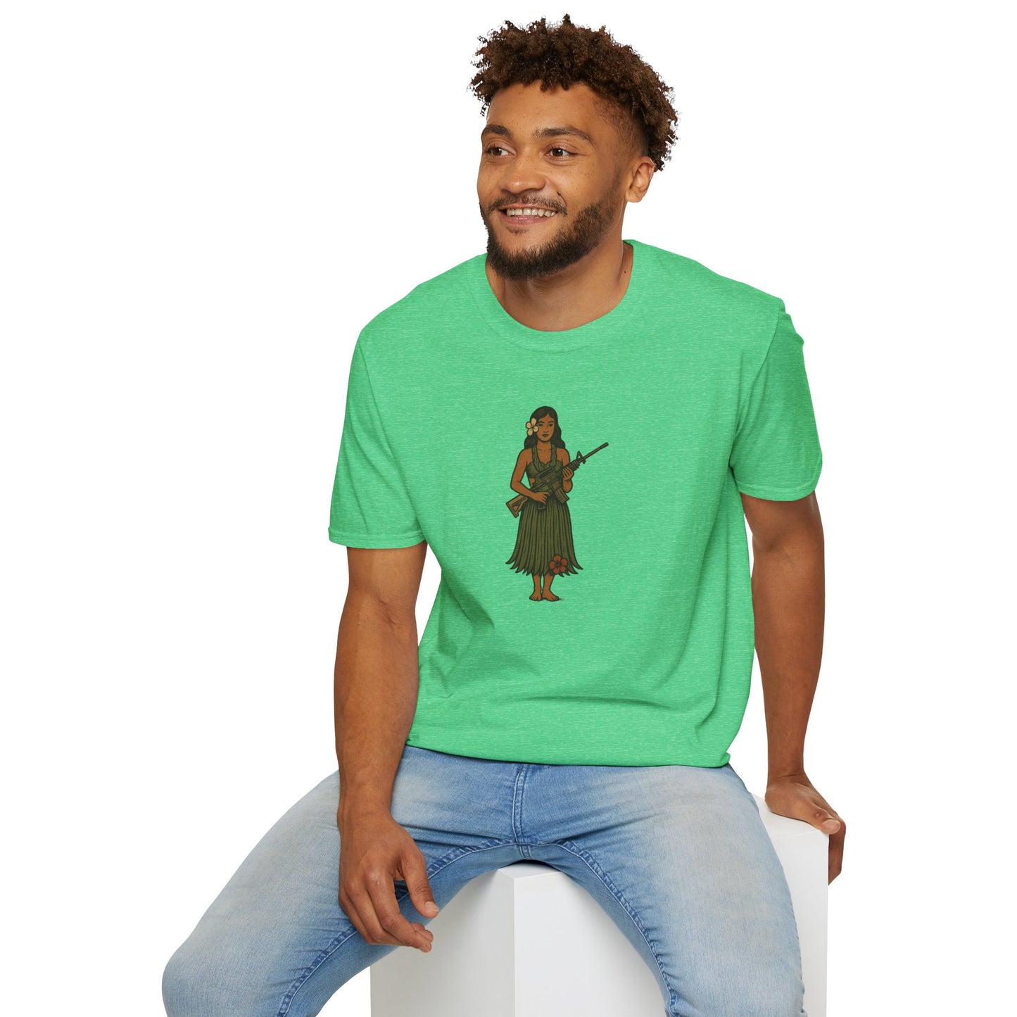 2-sided, Hula Girl Packin' Heat Dark colors Unisex T-Shirt by theGreenDragonTavern.shop