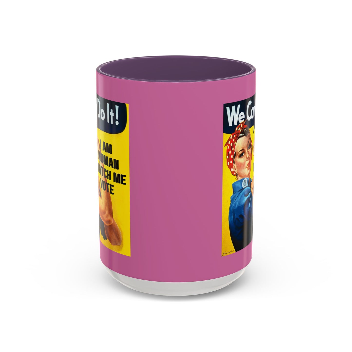 I Am Woman Watch Me Vote Rosie Pink Accent Mug by theGreenDragonTavern.shop