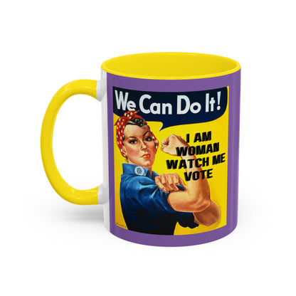 I Am Woman Watch Me Vote Rosie Light Purple Accent Mug by theGreenDragonTavern.shop