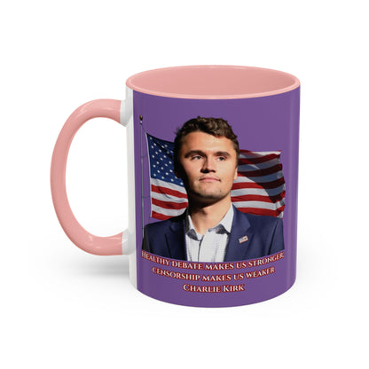 Charlie Kirk, Healthy Debate Light Purple Accent Mug by theGreenDragonTavern.shop