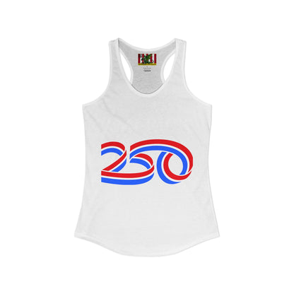 America 250 White font Women's Racerback Tank Top by theGreenDragonTavern.shop